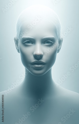 3D rendered female face with ethereal glow