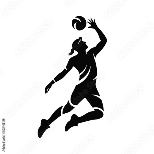 Volleyball player jumping to spike silhouette