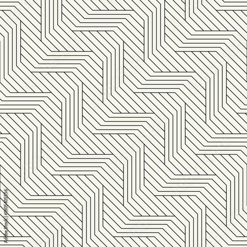 Vector seamless pattern with geometric zigzag. Endless, stylish striped print. Monochrome rhythmic background. Linear, weaved grid. Thin, interlaced swatch. Can be used as a swatch in Illustrator.