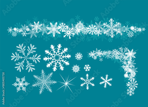 Set of snowflake elements. Not AI, vector illustration.