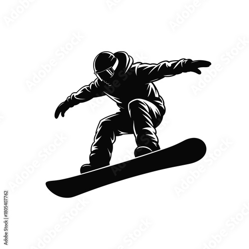 Dynamic snowboarder mid air silhouette