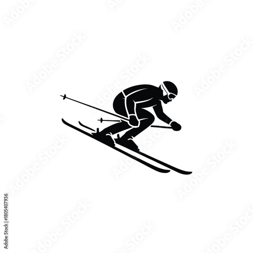 Dynamic downhill skiing silhouette