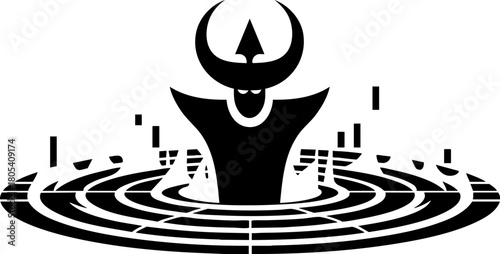 Stylized Figure Emerging from Circular Maze