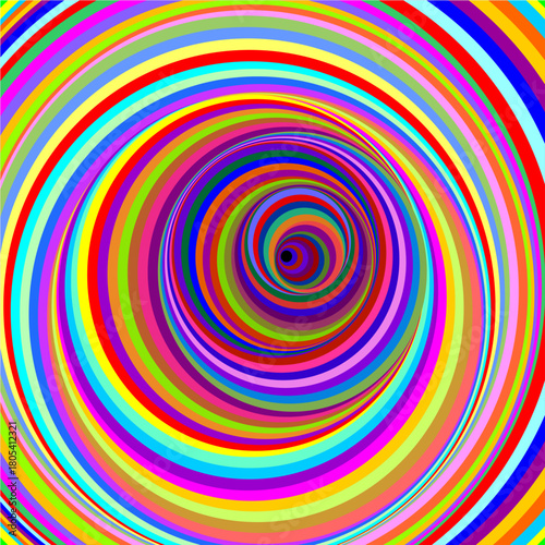 A vibrant and colorful psychedelic spiral vortex with hypnotic concentric rings of rainbow colors.