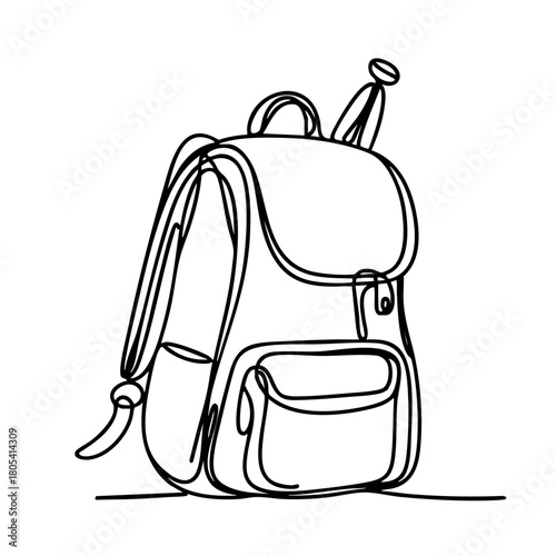 Backpack continuous one line drawing. Minimalist travel and school icon. Hand drawn sketch illustration isolated on transparent background