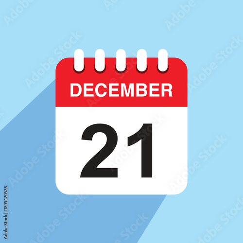 21 december calendar date icon. vector illustration with shadow design