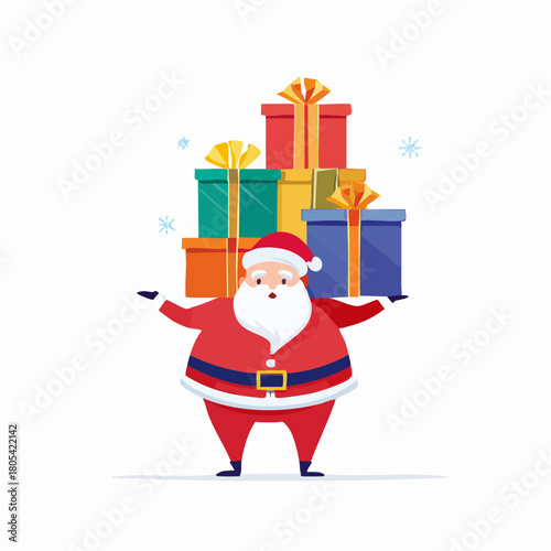Santa Claus Balancing Tower of Christmas Gifts Illustration