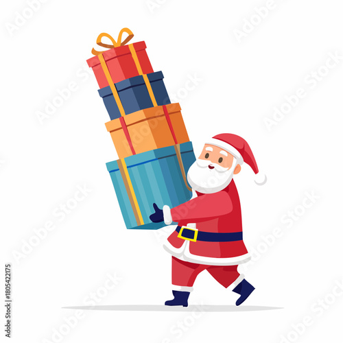 Santa Claus Carrying Leaning Tower of Christmas Gifts