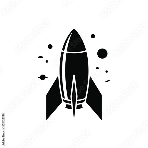 Classic rocket ship launching into space silhouette