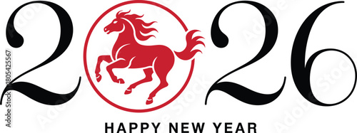 2026 happy new year red horse zodiac silhouette, Chinese fire horse, lunar new year celebration vector, festive holiday design, luck, prosperity
