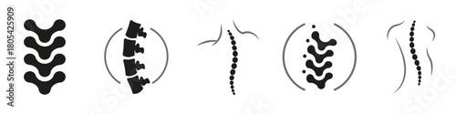 Human spine bones vector icons. Spinal therapy signs isolated on white.