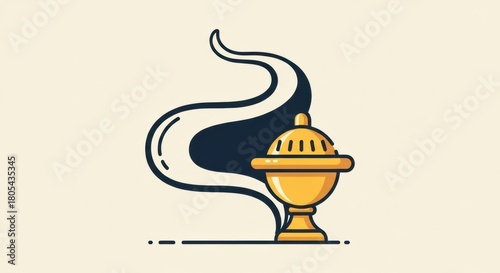 Gold incense burner icon with rising smoke trail in flat style for Epiphany celebration