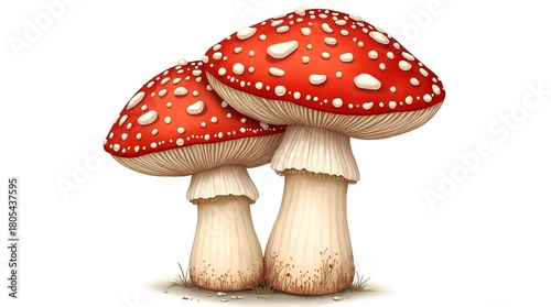 Enchanting Amanita Mushrooms with Whimsical White Spots for Fantasy Storytelling and Magical Illustrations, Perfect for Fairy Tales and Children's Books