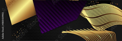 Basis for a Wedding or Christmas gold elements dots circles and lines design black background abstract shiny color golden