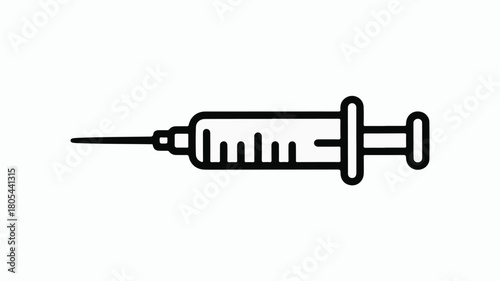 Clean, modern line art illustration of a medical syringe with needle
