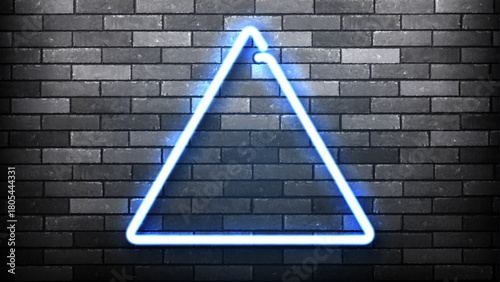 Vector neon triangle frame isolated on the wall background.