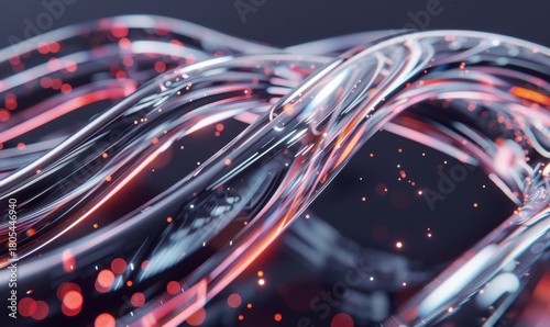 Abstract clear glass wave with red highlights artistic background