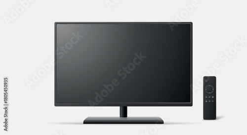 Vector 3d Realistic TV Screen, Isolated. Smart TV Screen with Remote Control. Blank TV Screen Design Template, Front View