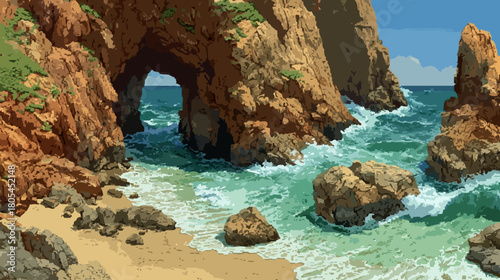 Pixel art cave on the beach