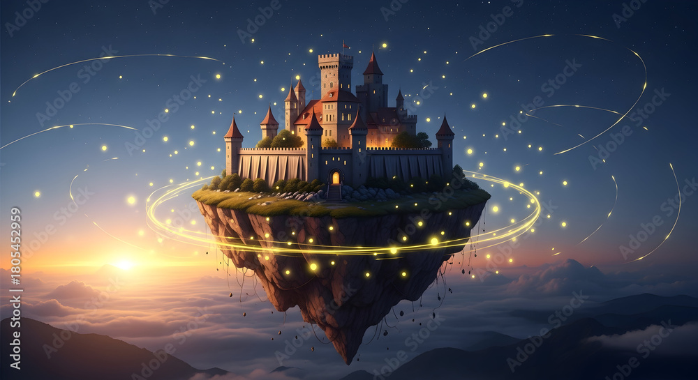 Obraz premium fantasy landscape with castle and moon