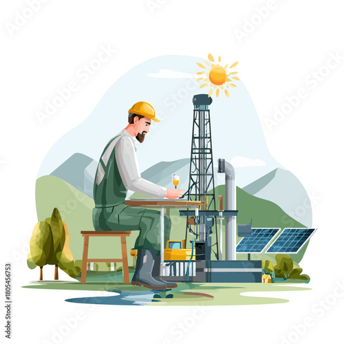 Engineer overseeing geothermal energy development outdoors