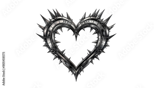 Cyber-sigilism Heart Frame A Spiky Chrome Metal Design for Digital Art and Tattoo Inspiration