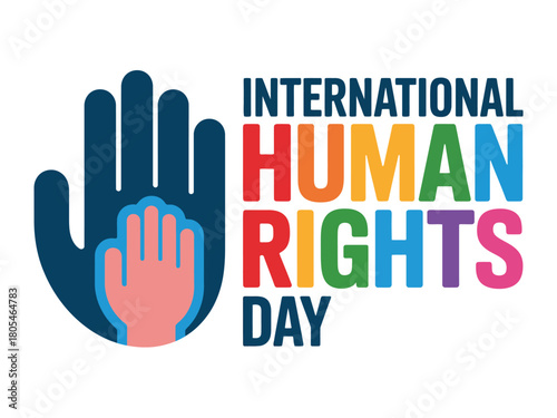 International human rights day with hands and text art