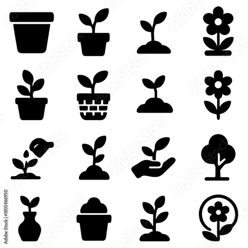 Life in Silhouette: A set of iconic black silhouette that is a charming image of a delicate plant, showcasing its different stages. 