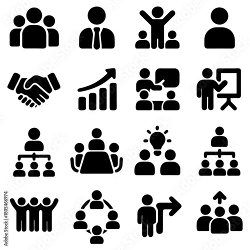 Team Icons: Illustrative collection of business and organizational symbols and visual metaphors. Including teamwork, business, agreement and inspiration. 