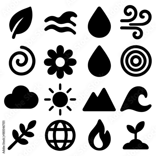 Elemental Harmony: A minimalistic display of essential natural elements, symbolizing balance and the interconnectedness of nature. Embodying the earth, water, air, and fire.
