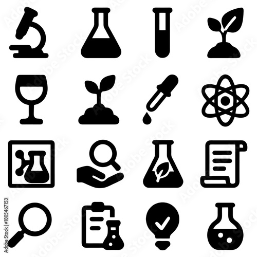 Scientific Icons: A compilation of essential science and research tools, representing exploration and discovery. The image captures the essence of scientific tools and the pursuit of knowledge.