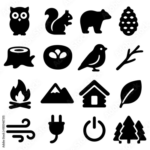 Nature's Icons: A collection of simple, black and white illustrations capturing the essence of the natural world. From adorable animals to elements of the wilderness.