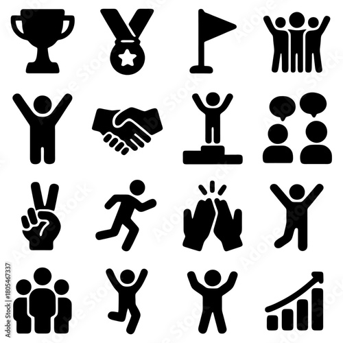 Achievement Icons: A collection of achievement icons, symbolizing victory, goals, and triumph, perfect for design and illustrating success.