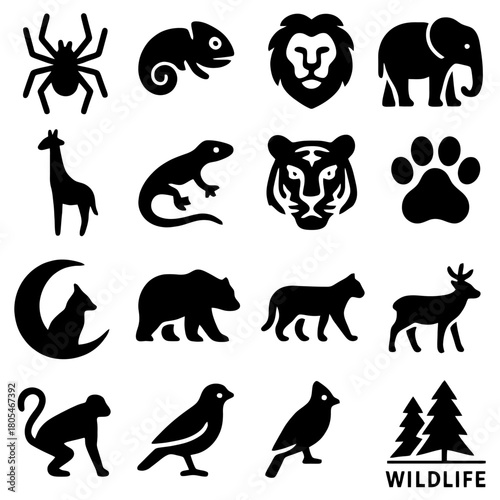 Wildlife Icons: A captivating collection of iconic animal silhouettes, showcasing the beauty and diversity of the animal kingdom with minimalist style.