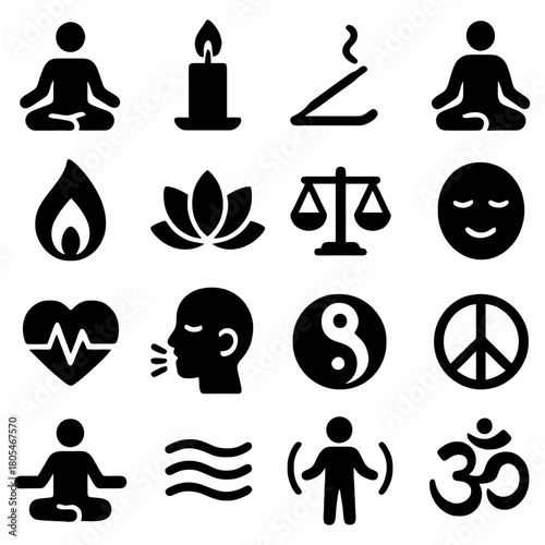 Yoga and Mindfulness Icons: A collection of meticulously crafted icons embodying serenity, inner peace, and the harmonious balance.