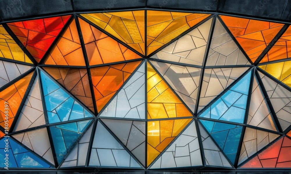 Fototapeta premium Abstract geometric colorful triangle pattern stained glass graphic element