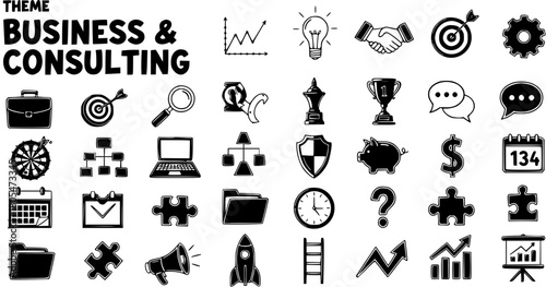 Hand-Drawn Business and Consulting Icons Set: A Collection of Sketchy Doodles for Marketing, Finance, Strategy, and Success Concepts