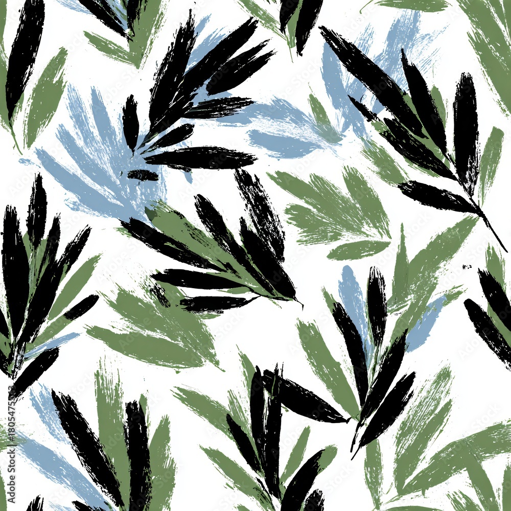 Obraz premium Abstract seamless leaf pattern in brush stroke style. Botanical illustration for fabric, wallpaper, packaging, and interior design.