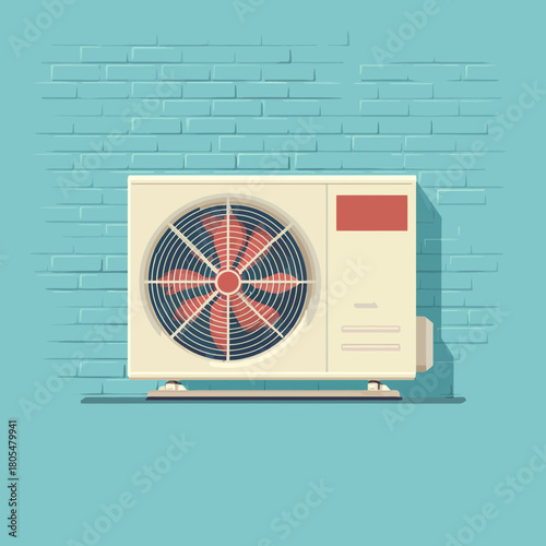 Air Conditioner Unit Installed on a Brick Wall Illustration