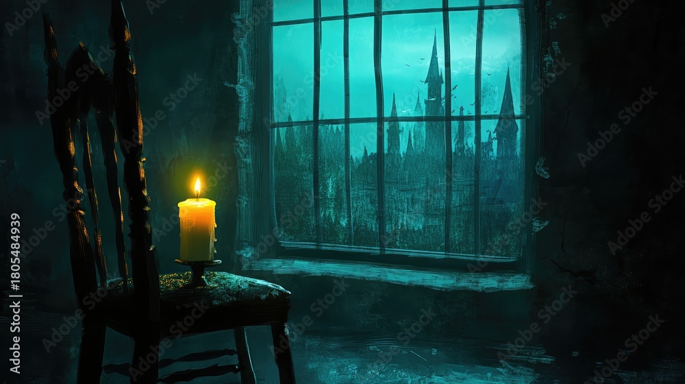 Naklejka premium A candle is lit in a chair in front of a window