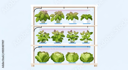 Indoor Vertical Farming System with Herbs and Vegetables