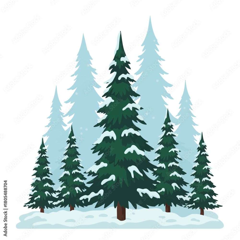 Obraz premium Snowy fir tree forest in winter season representing Christmas 