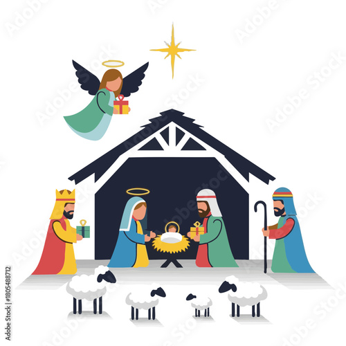 Nativity scene with figurines depicting Christmas celebration  