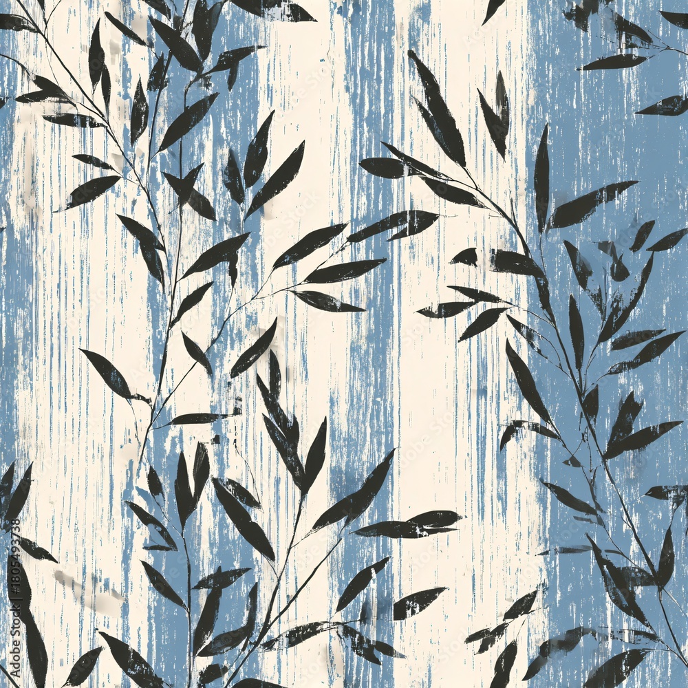 Naklejka premium Natural leaf vine pattern with brush stroke background. Seamless repeating botanical design for fabric, wallpaper, or digital paper.