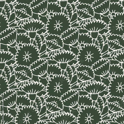 Seamless pattern with green and white canary islands flowers tree sonchus
