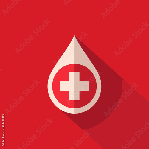 A blood drop icon with a cross symbol on a red background
