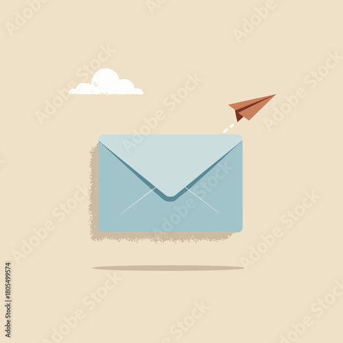 A blue envelope with a paper airplane sending a message