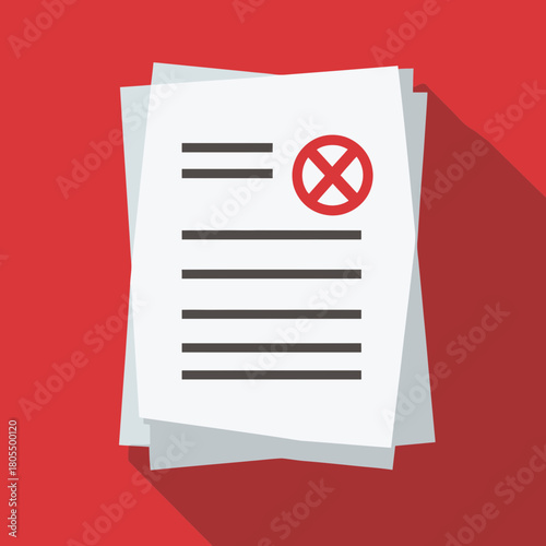 Document illustration with cancel icon against red background