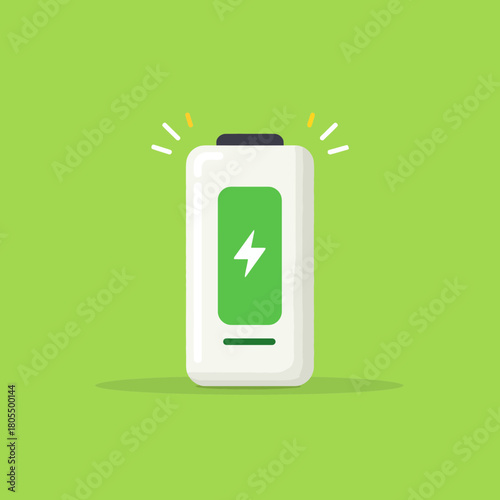 A full battery icon with lightning bolt on a green background