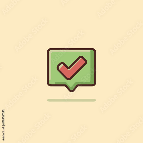 A green message bubble with a red check mark indicating done